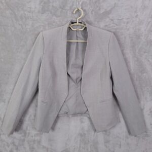 Theory Lanai Blazer Women 8 Open Front Wool Blend Suit Jacket Gray Career Office